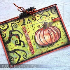 Herbstliche Karte mit Kürbis Motiv und Stempeltext A bunch of hocus pocus