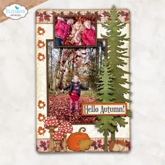 Herbstliche Bastelseite mit Bäumen, Kürbissen und farbigen Akzenten