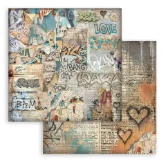 Doppelseitiges 12x12-Hintergrundpapier mit Plakatfetzen, Graffiti-Wörtern und Zeitungsseite