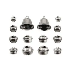 14 Vintage-Metallglocken in verschiedenen Größen, silberfarben mit patinierter Oberfläche