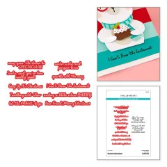 Schriftzug-Stempel neben einer türkisfarbenen Karte mit 3D-Eisbär, der einen Kuchen hält, und Banner 'I Can't Bear the Excitement'.
