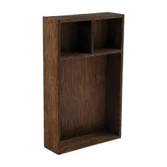Leeres Vignette Curio Holzkästchen mit zwei offenen Fächern oben und großem Fach unten, Dunkelbraun mit Vintage-Look
