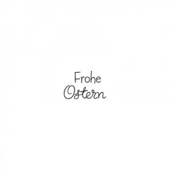 Stempel Frohe Ostern von Blau in Gelb mit Schriftzug