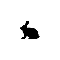 Schwarzer Abdruck eines sitzenden Hasen als Motiv vom Holzstempel Hase von Blau in Gelb