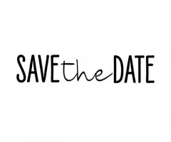 Blau in Gelb Holzstempel Save the Date im Format ca. 4,5 x 1 cm mit schwarzem Schriftzug