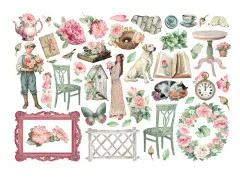 46 Die-Cut Motive House of Roses: Rosen, Stühle, Vogelhaus, Hund, Katze, Uhr und Bilderrahmen