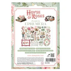 Verpackungsrückseite Stamperia House of Roses Ephemera mit Produktinfos und Motivübersicht
