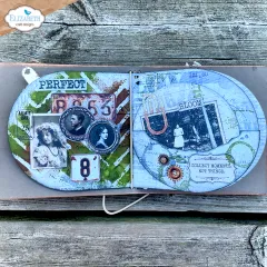 Journal-Doppelseite mit Zickzack-Schablone, Vintage-Fotos und Zahlenstempeln