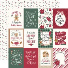 Journaling-Kärtchen-Bogen mit weihnachtlichen Back-Sprüchen (u. a. „Wishing You the Sweetest Holiday Season”, „Let Your Heart Be Light”) / Rückseite: feines Stechpalmen-Streumuster