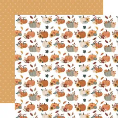Journaling-Kärtchen-Bogen mit Herbst-Sprüchen (u. a. „Harvest Bakery”, „Officially Ready for Fall”, „It's Fall Y'all”) / Rückseite: Herbstblumen-Streumuster