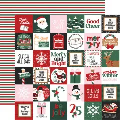 Journaling-Kärtchen-Bogen mit Nordpol-Sprüchen (u. a. „Dear Santa”, „So Much Christmas Magic”, „Merry and Bright”) / Rückseite: rot-grün-weißes Streifenmuster