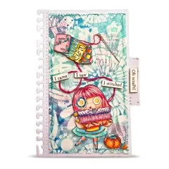 Kreatives Journaling-Sujet mit handgezeichnetem Mädchen und Schablonen-Muster
