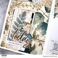 Detailansicht einer handgemachten Journalling-Karte mit botanischen Elementen und Text