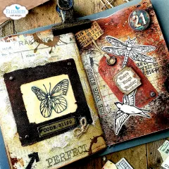 Journalseite mit gerahmtem Schmetterling-Stempel und Etikett "CODE. 31129"