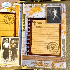 Angewendetes Beispiel: Journalseite mit Kinderportrait, Lineal und Zahlenstempel "842"