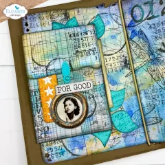 Journalseite mit gestempeltem Schmetterlingsmotiv und Textstreifen "FOR GOOD"