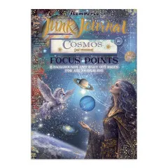 Cover des A5 Junk Journals Focus Points Cosmos mit Frau im Sternenumhang, Pegasus und Planeten