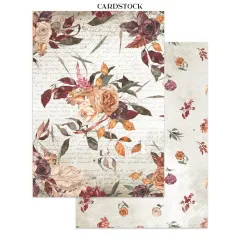 Cardstock-Seiten mit floralem Design, Rosen und handschriftlichen Texturen