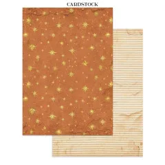 Goldene Sterne auf rostrotem Hintergrund, Rückseite cremefarbene Streifen.
