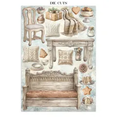 Stanzformen mit Stuhl, Tisch, Bank, Decke und Lebkuchen-Motiven.