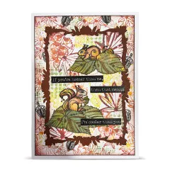 Karte mit Eichhörnchen auf Blättern, Herbstmuster und Spruch If you're hotter than me