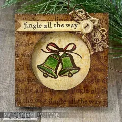 Karte mit Glocken im runden Ausschnitt und Hintergrund aus jingle all the way