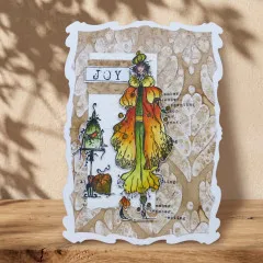 Weißer Gentle-Waves-Rahmen mit Herbstfee in Grün und Orange, Vogelkäfig, Herzschablone und Joy