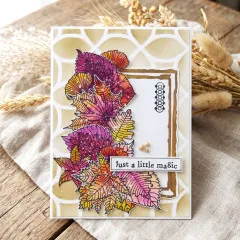 Karte mit Herbstblättern in Pink und Orange, Rahmen und Just a little magic