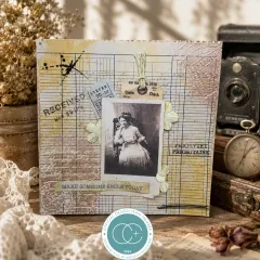 Vintage-Karte mit Porträtfoto, Received-Stempel und Etikett Make someone smile today