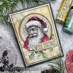Karte mit Weihnachtsmann, Grüßen im Hintergrund und Distress-Farben