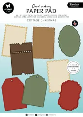 Verpackung des Essentials Card Shapes Pads für 105x148mm-Karten mit vorgestanzten Rechtecken, Anhängern und einem verzierten Rahmen in fünf Farben.