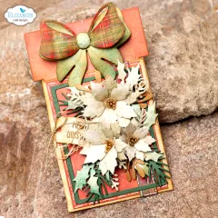 Kartenhalter mit Karoschleife, cremeweißen Weihnachtssternen und Stechpalme
