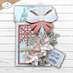 Kartenhalter mit rosa Schleife, Gitterrahmen, Weihnachtssternen und Tag Season Greetings