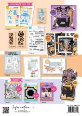 Katalogdoppelseite mit Halloween-Bastelsets: Hexenkessel-Karte, Stanzformen sowie Winter- und Outlet-Angeboten