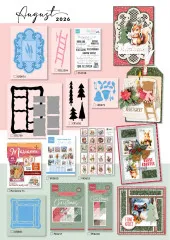 Katalogseite mit Winter-Wonderland-Rahmen, Eichhörnchen- und Pilzmotiven sowie fertigen Kerstknuffel-Karten.