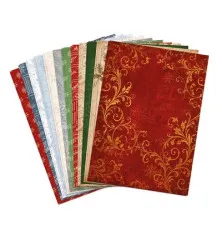 Fächerartig ausgebreitete Cardstock-Bögen von Katy Sue in verschiedenen weihnachtlichen Farben