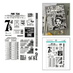 Collage aus dem gestempelten Collage-Tag "An All-Day Kind of Thing" mit Frauenmotiv neben dem Stempelbogen