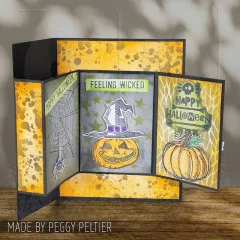 Aufklappbare Grußkarte mit Kürbis-Motiven und Spruch Feeling Wicked