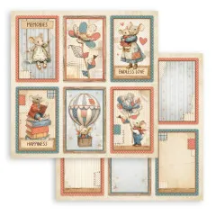 Designpapiere mit Kärtchen-Format: Memories, Endless Love, Happiness, Heißluftballon-Motive