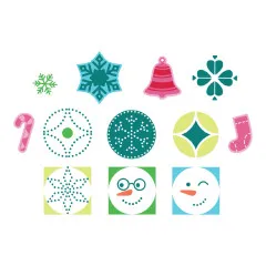 Nahaufnahme der bunt kolorierten Weihnachtsmotive ohne Verpackungsrand