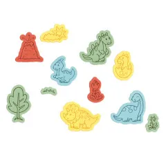Bunt kolorierte Dinosaurier-, Vulkan- und Baummotive aus dem Kid-Create-Set