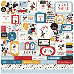 Vollständiger Stickerbogen mit über 80 ausgestanzten Elementen: Charaktere, Banner, Sprüche, Ballons, Kerzen und Dekorationen für Geburtstagsprojekte