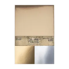 Tim Holtz Kraft-Stock Papier-Block mit 24 Bögen in Metallic Gold und Silber, Größe 15,2 x 22,9 cm