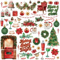 Laser-Cut-Bogen mit Herd, Sessel, Santa-Tassen, Cocktails und Making Spirits Bright