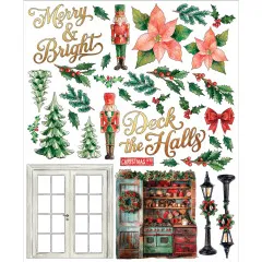 Laser-Cut-Bogen mit Nussknackern, Weihnachtssternen, Tür, Küchenschrank und Deck the Halls