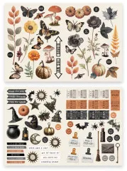 Zwei Laser-Cut-Bögen „Wicked Woods“: botanische Motive wie Blüten, Pilze und Kürbisse sowie Halloween-Symbole wie Hexenhut, Kessel und Laterne.
