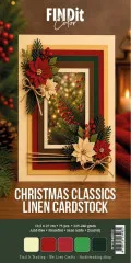 Verpackung des FIND IT TRADING Leinenkartons "Christmas Classics" im Slimline-Format 4K mit weihnachtlicher Beispielkarte