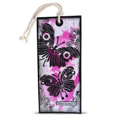 Lesezeichen in Rosa und Weiß mit schwarzem Schmetterlings-Motiv
