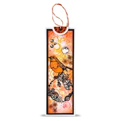 Lesezeichen mit orangefarbenem Schablonenhintergrund und Vignetten-Motiv