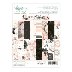 Cover des 6x8 Add-On Paper Pads Let's Celebrate mit Papierstreifen in Rosé, Schwarz und Marmor mit Ballons und Rosetten